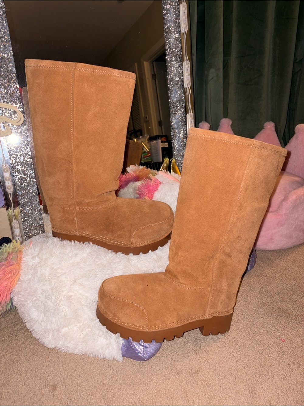Women’s Tall Suede Platform Boots in Tan